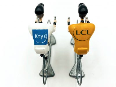 Original Flandriens ©  | Tour de France Gelbes u. Weißes Trikot | Miniatur Rennradfahrer - 2er SET
